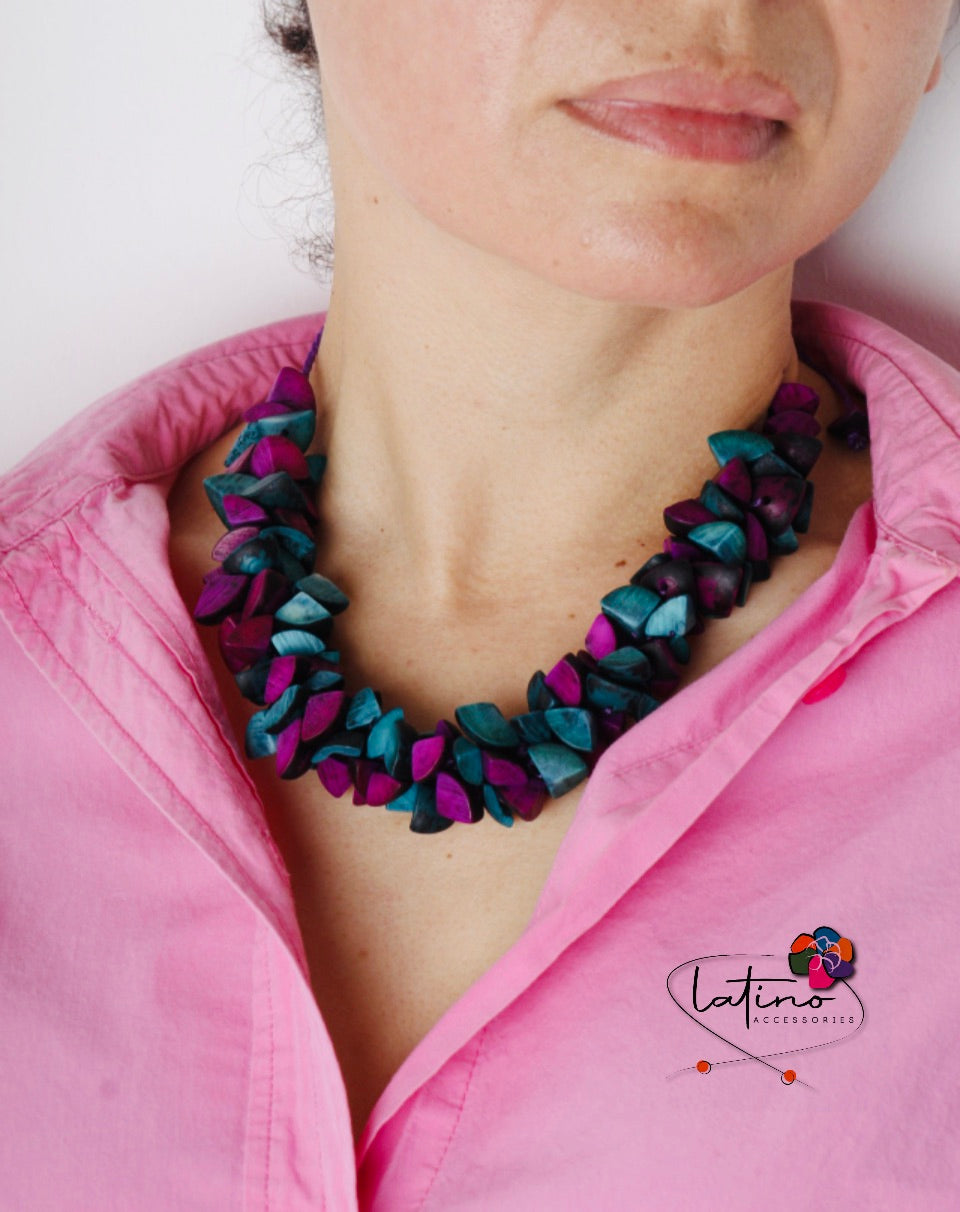 Purple and Turquoise Trocitos Necklace Set